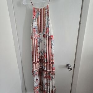 Xhilaration Cream and Red Patterned Maxi Dress